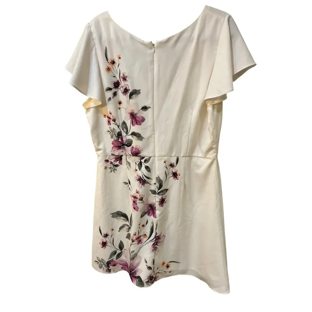 White House Black Market Dress Flower accents Flutter Sleeves Size 16Plus Size.